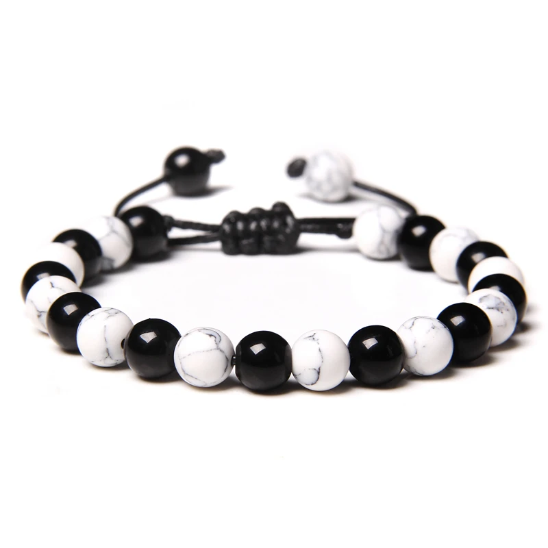 

Mixed Color Bracelets Black Onyx White Howlite Beaded Bracelets For Women Men Adjustable Rope Parent Family Bangles Fashion Gift