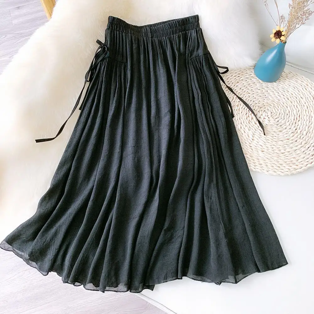 

Y2K Japanese Style Fashion Cotton Skirt VD2018 Women Flare A Line White Black Elegant Long Summer Midi Skirt