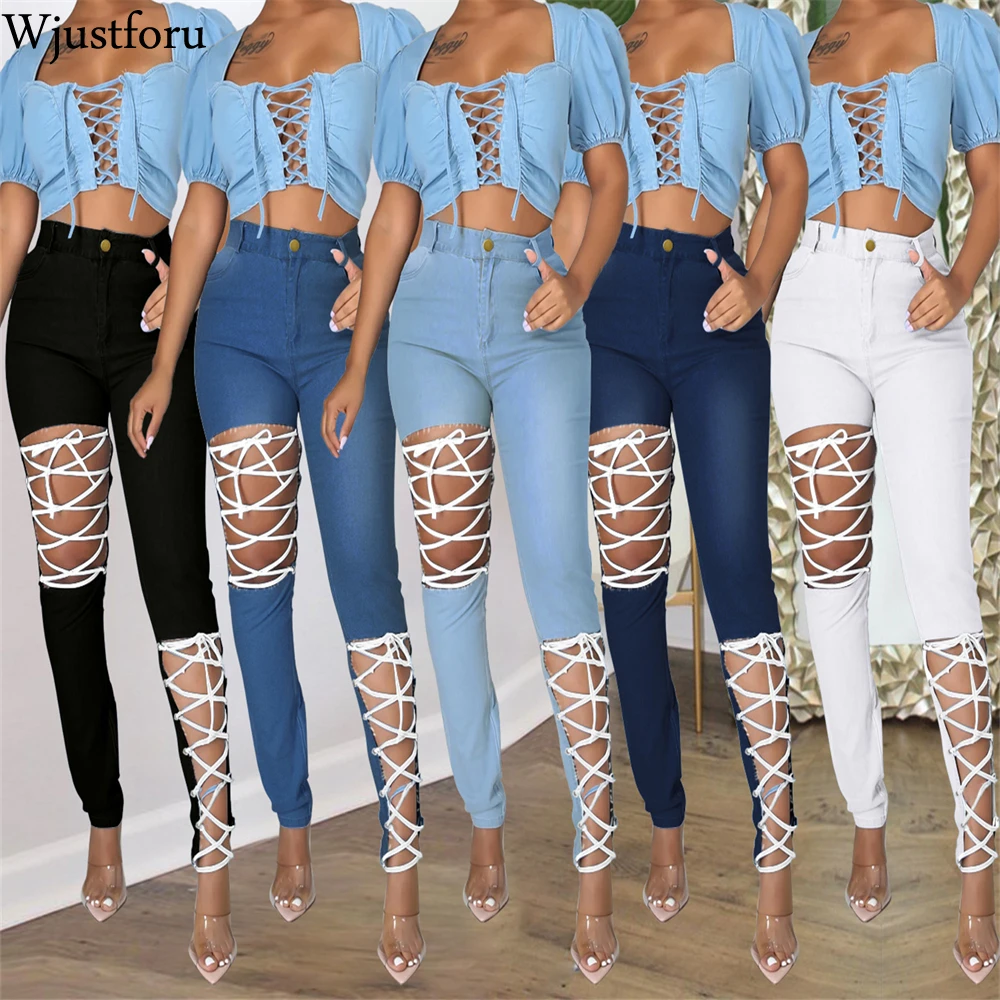 

Женские облегающие джинсы Wjustforu, однотонные брюки-карандаш с высокой талией, пикантная уличная одежда, летние модные повседневные брюки