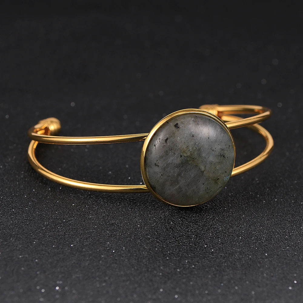 Женский браслет с натуральным тигровым глазом и кристаллом Лабрадорита круглый