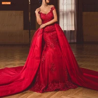 dubai mermaid evening gowns red lace appliqued beaded sexy formal women dresses party long custom made 2020 abiye gece elbisesi