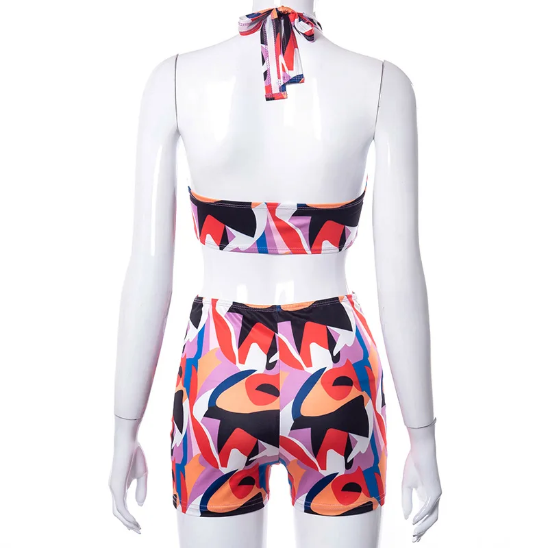 

Sexy Print Bikini Top Halter Backless Rompers Playsuits One Piece Outfit Womens Summer Clothing Jumpsuit