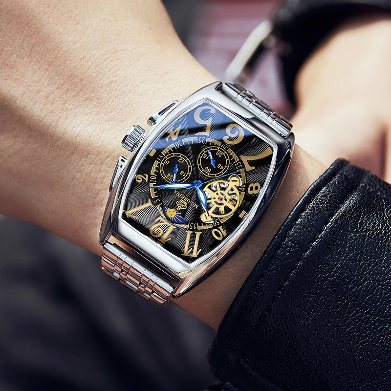 Мужские механические часы-скелетоны из нержавеющей стали |