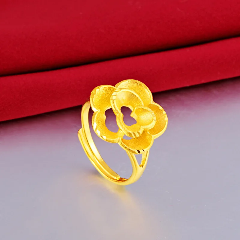 

Wholesale Price Vietnam Sand Gold No Fade Women's Finger Accessories Four-leaf Grass Lotus Opening Adjustable Ring Jewelry