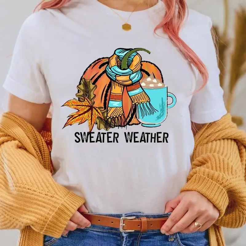 

Halloween Fall Pumpkin 90s Trend New Style Thanksgiving Women Autumn T Top Print Shirt Female Style Tee Cartoon Graphic T-Shirts