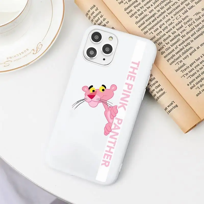 

Pink Panther Phone Case Candy Color White for iPhone 11 pro XS MAX 8 7 6 6S Plus X 5S SE 2020 XR
