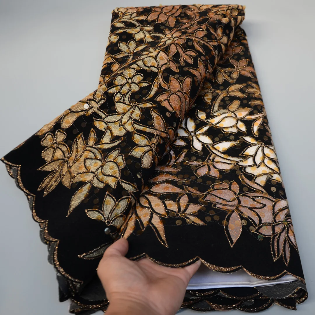 

(5yards/pc) Newest brown color African laser cut velvet mesh lace fabric with glittering and sequins for party dress FLP287