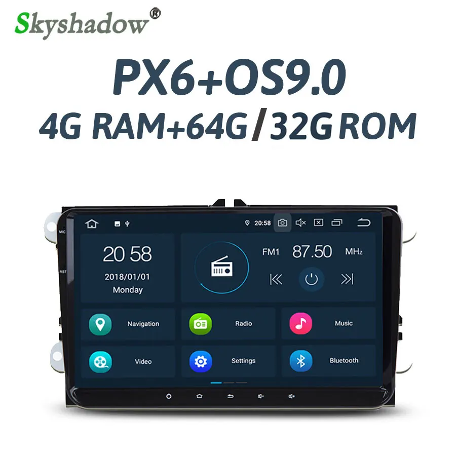 PX6 шесть ядер " Android 9,0 4 Гб ram Автомобильный плеер RDS радио gps карта для VW Tiguan Jetta Passat Polo Golf Skoda Superb Octavia