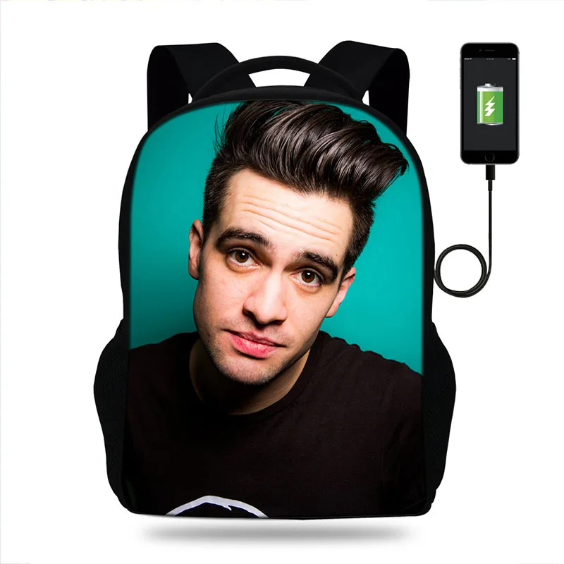 17 дюймов Brendon Urie Panic At The Disco Print рюкзак мужской USB зарядка Рюкзак для подростков мальчиков и девочек школьные сумки ноутбук