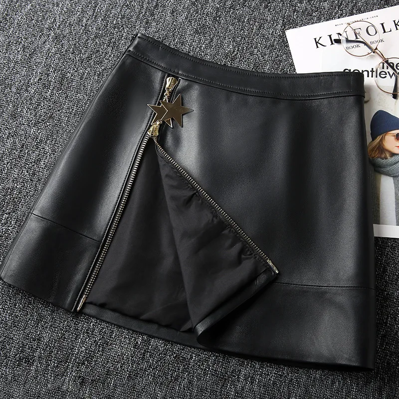 Женская короткая юбка-карандаш из натуральной кожи с завышенной талией | одежда