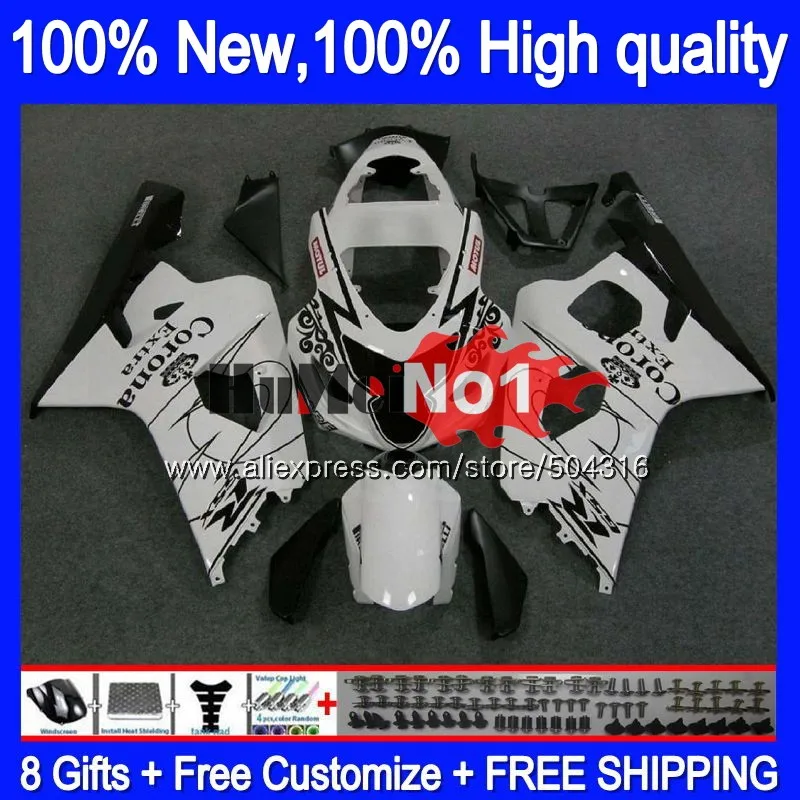 

Корпус для SUZUKI GSXR 600 750 CC GSX R750 K4 GSX-R600 15MC.20 GSXR-750 GSXR600 04 05 GSXR750 2004 2005 04 05, белая распродажа обтекателей