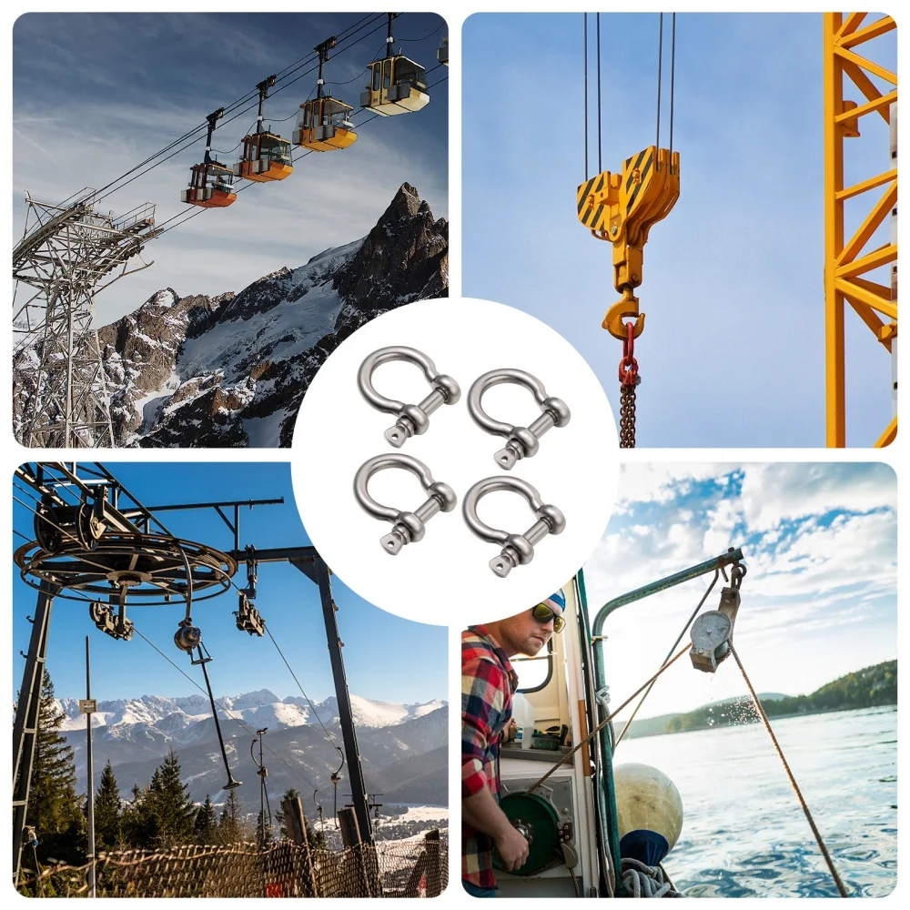 

4pcs Stainless Steel Shackle Metal Shackle Lifting Shackle D-Shaped Shackle