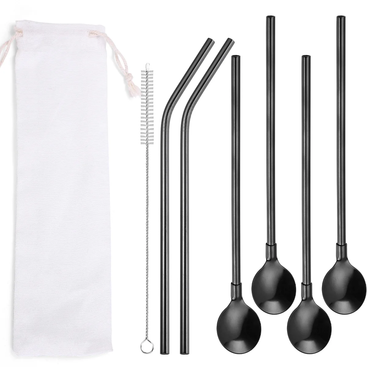 

6pcs Golden Lunch Cutry Set 304 Stainless Steel Tableware Set Portable Outdoor Travel Coffee Spoon Straw Dinnerware Dinner Set