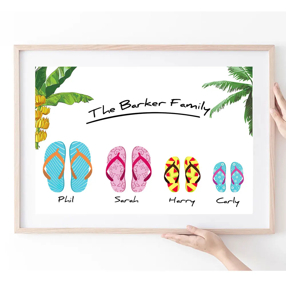 

Family Gift Poster Custom Family Name Print Personalised Prints for Your Decor Beach Sliper Painting on The Wall Metal Frame