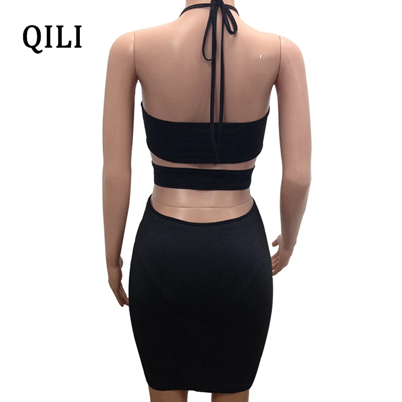 

QILI Women Sequin Dress Summer Sexy Off Shoulder Bandage Dresses New 2018 Woman Party Club Hollow Out Black See Through Dress