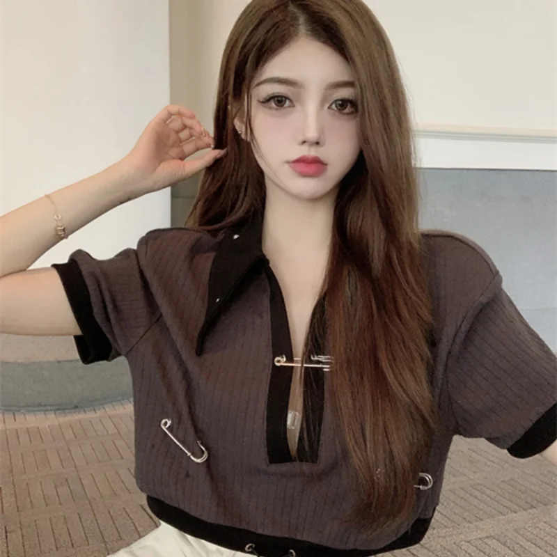 

Футболка женская в эстетическом стиле, укороченный топ, модная одежда в Корейском стиле, летняя одежда, Y2k