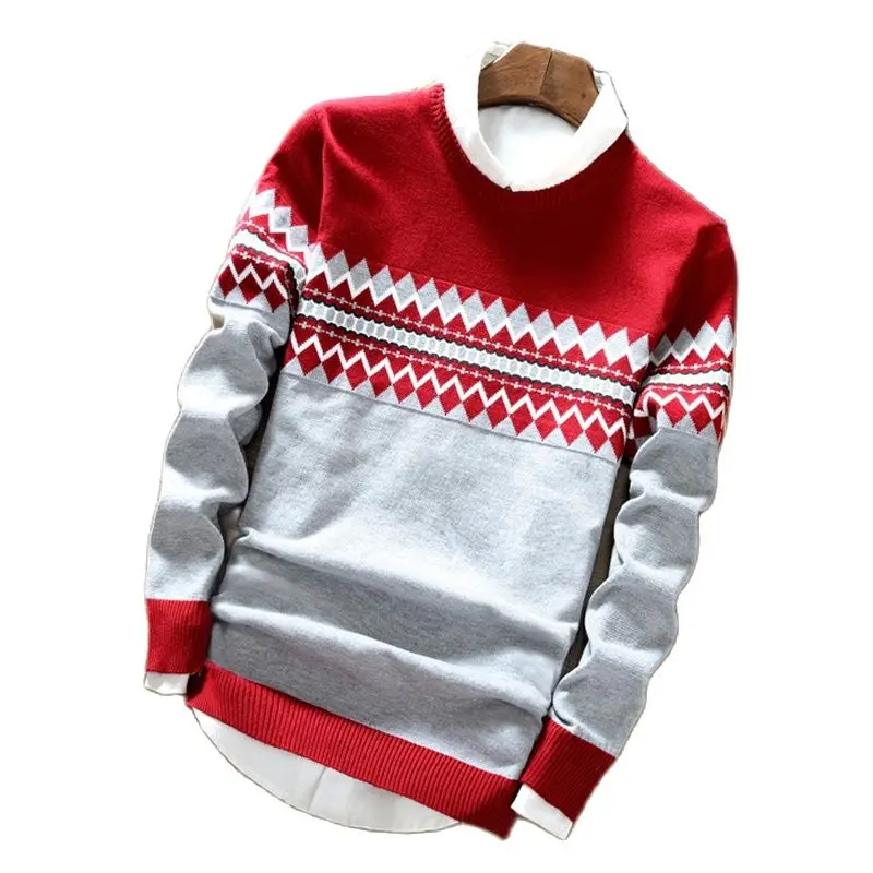 

Мужской свитер в полоску, осенне-зимний вязаный свитер с круглым вырезом, Мужской Повседневный пуловер с круглым вырезом, облегающий свитер