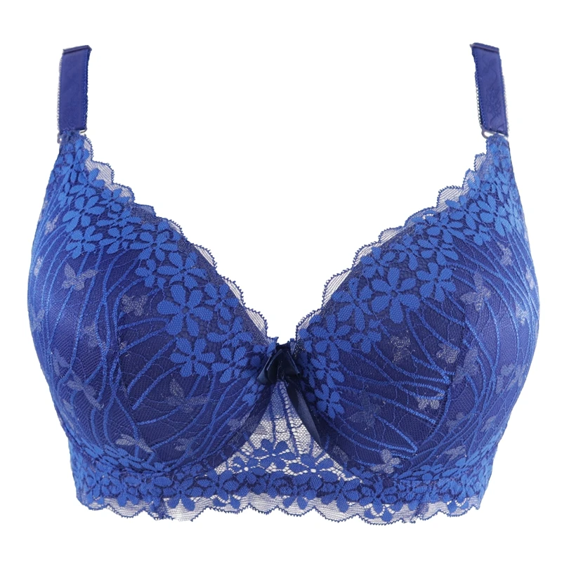 Beauwear сексуальный цветочный кружевной бюстгальтер без подкладки C D DD поролоновая чашка размера плюс 90-115 полное покрытие пуш-ап нижнее белье - Цвет: Blue