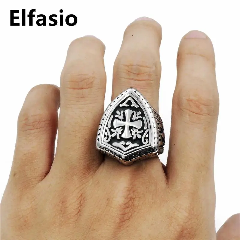 Для Мужчин's для мальчиков серебряные щит воина крест кольцо из нержавеющей