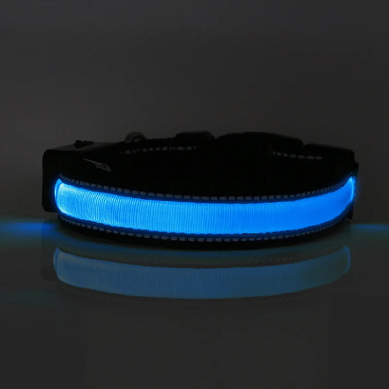 Blue Светодиодный ошейник для собак с солнечной зарядкой и USB зарядным поводком для собак - Цвет: Blue