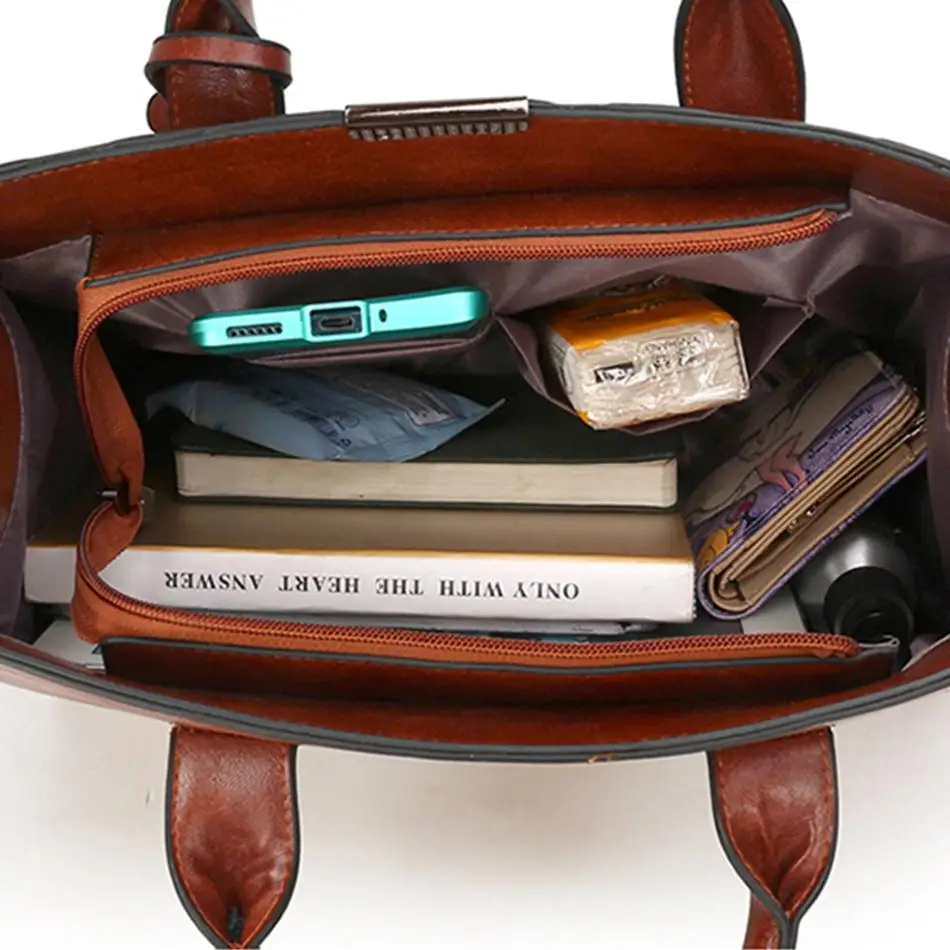 

Vintage 3 Sets Ladies Leather Letter Bag Big Belt Buckle Handbags Designer High Quality Shoulder Crossbody Bags for Women Tote