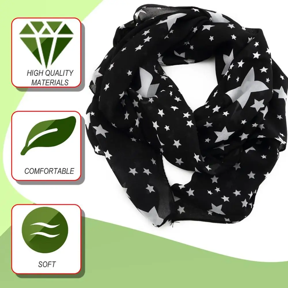 Модный женский шифоновый шарф со звездами цветочный мягкая накидка длинные шали