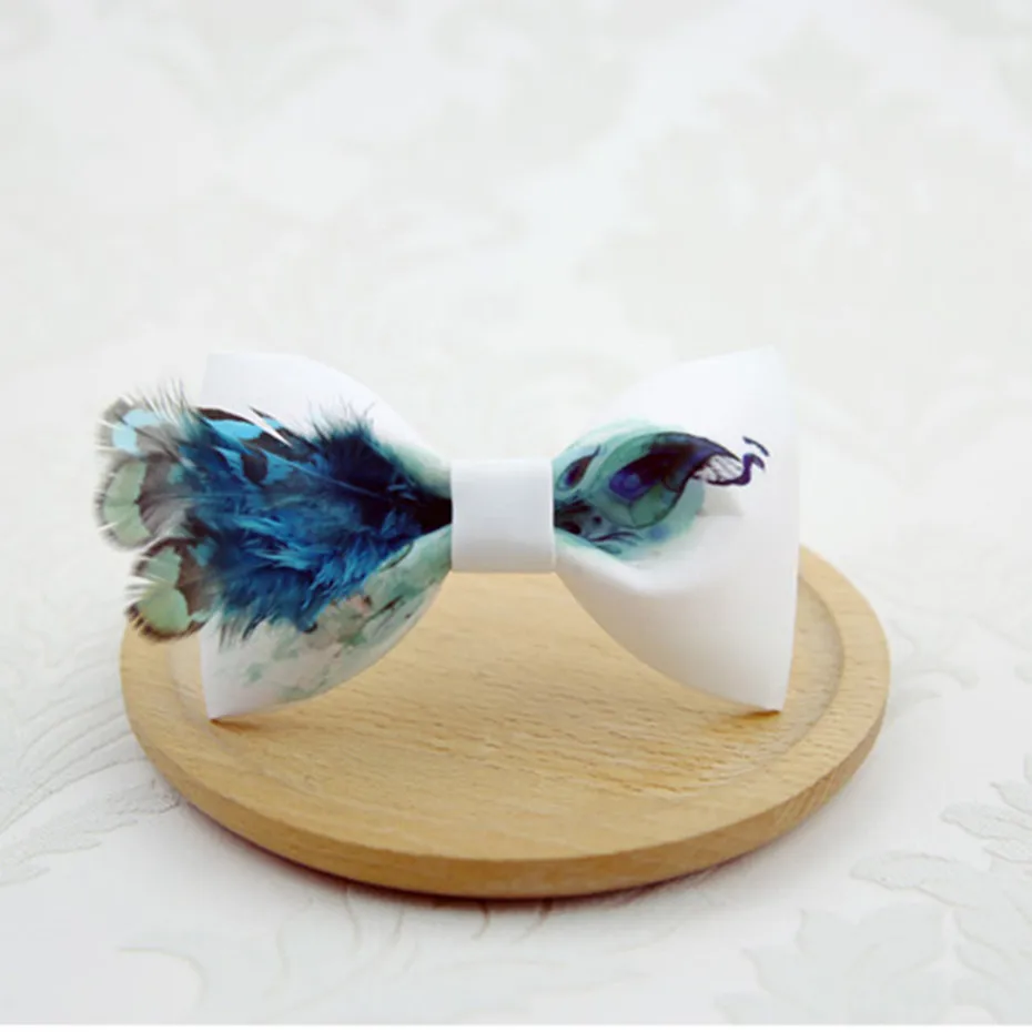 Мужской и Женский галстук бабочка с перьями для мальчиков модный белый свадебной