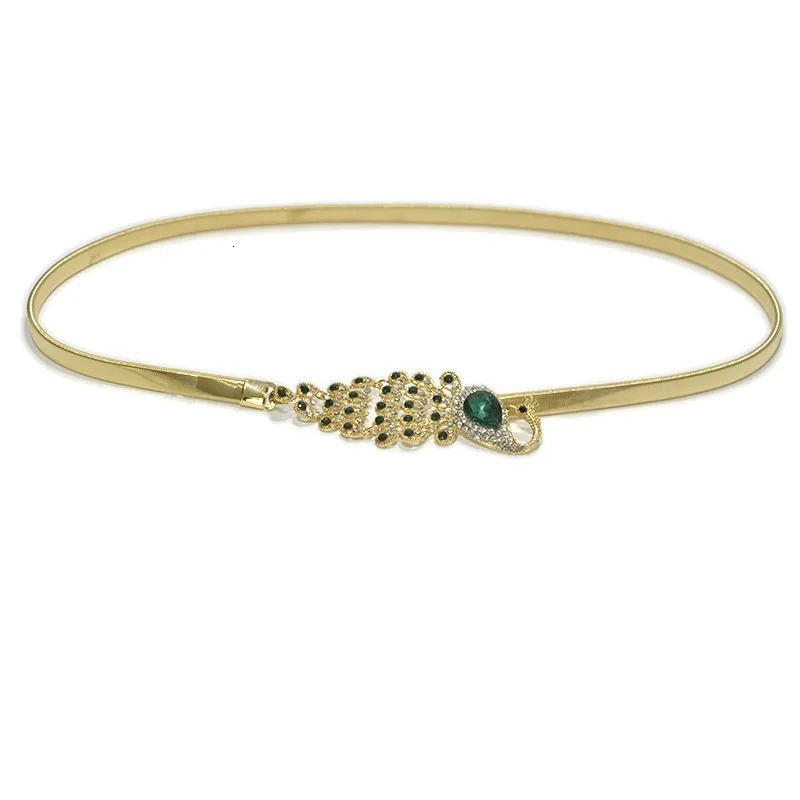 

Peacock Elastic Narrow Luxury Gold Metal Belt for Dresses Golden Belt for Woman Female Fashion High Waist Waistband jewel