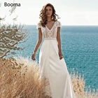 Платье Свадебное в богемном стиле Booma, шифоновое пляжное платье-трапеция с V-образным вырезом и рукавами-крылышками, кружевной топ, невесты платья с открытой спиной в богемном стиле, цвет слоновой кости
