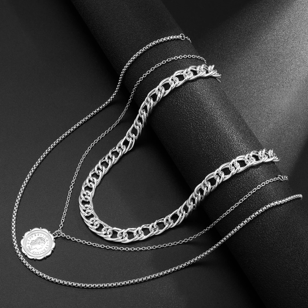 

KunJoe 2021 Hiphop Punk Layered Thick Cuban Link Chain Choker Necklace for Men Women Gothic Flower Pendant Neckalce Jewelry Gift