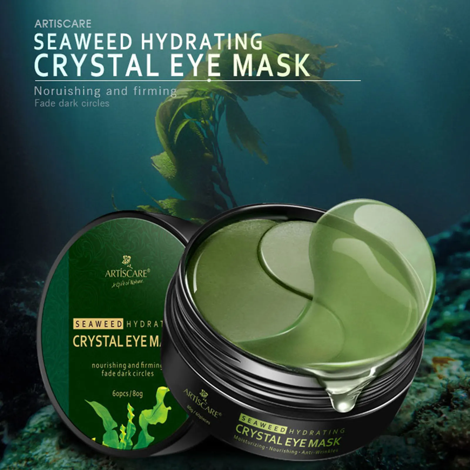 

ARTISCARE Seaweed Eye Mask 60pcs Remover Dark Circles Collagen Gel Eye Patches Anti-Puffiness Anti-Aging Moisturizing Eyes Care