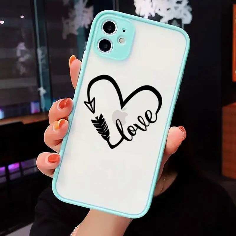 

Simple Lines Love Heart Phone Case For iPhone 12 11 Mini Pro XR XS Max 7 8 Plus X Matte transparent blue Back Cover