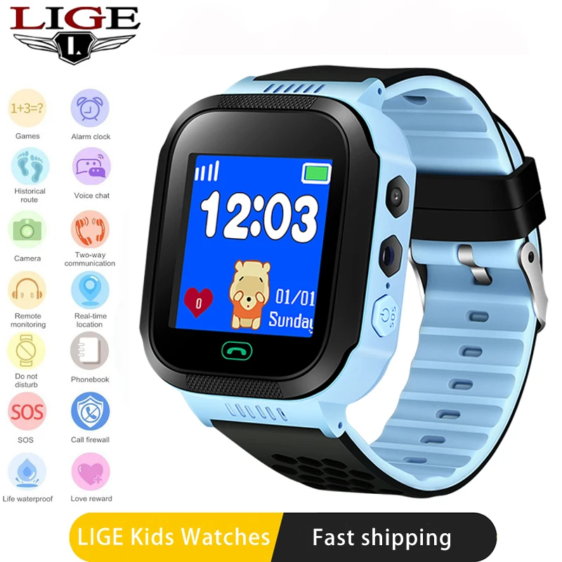 LIGE Детские умные часы SOS экстренный вызов OLED цветной сенсорный экран цифровые