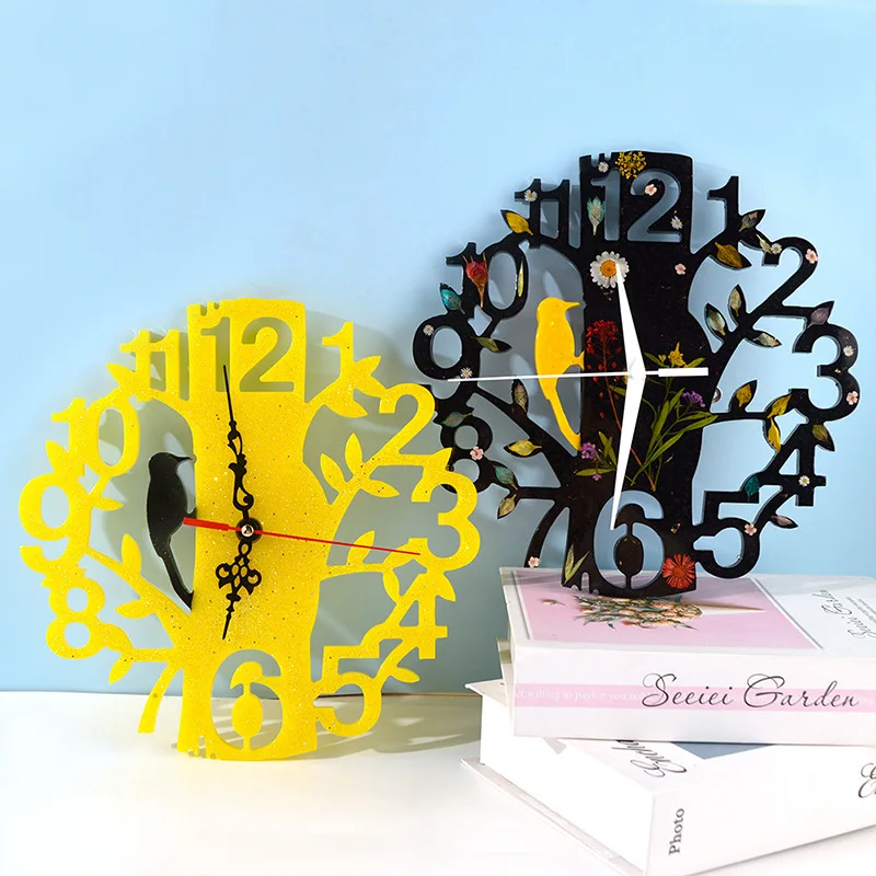 Molde de silicona con esfera de reloj de flores y hojas, resina UV, epoxi, cristal hecho a mano, decoraci&oacute;n para el hogar, artes-0