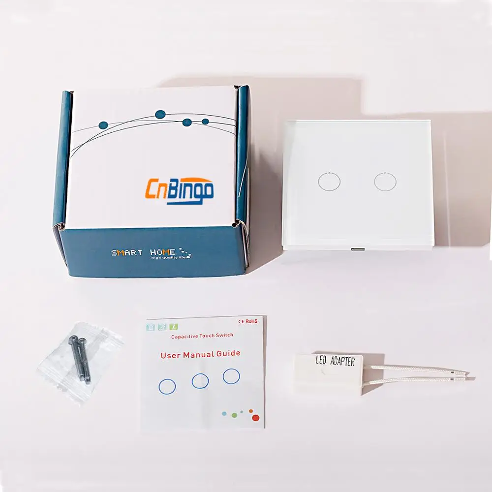 

Bingoelec 2 Gang 1 Way LED Dimmer Wall Switch Crystal Glass Panel EU Standard Touch Senor Dimmer Light Switch