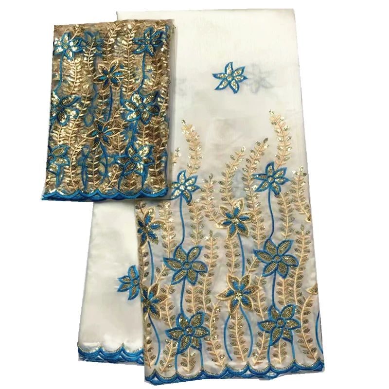 Lemon african george fabric high quality raw silk George lace fabric with tulle lace George wrappers for dress