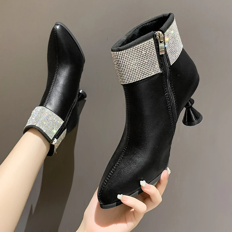 

Женские сапоги осенние на молнии со стразами сабо на платформе зимняя обувь женские сапоги Стразы 2021 женские высокие сапоги