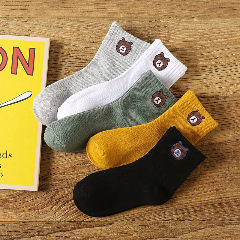

5 Pairs/Lot Children Socks Autumn Winter Fashion Letters Print Baby Boys Girls Socks Cute Cartoon Bear Toddler Kids Socks 0-8 Yr