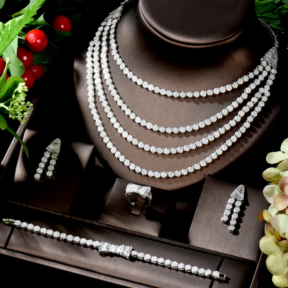 Элегантные наборы свадебных ювелирных изделий HIBRIDE 4 уровня с фианитами для