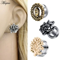 miqiao 6pcs stainless steel ear plug and tunnels piercing body jewelry ear stretchers expander6 16mm