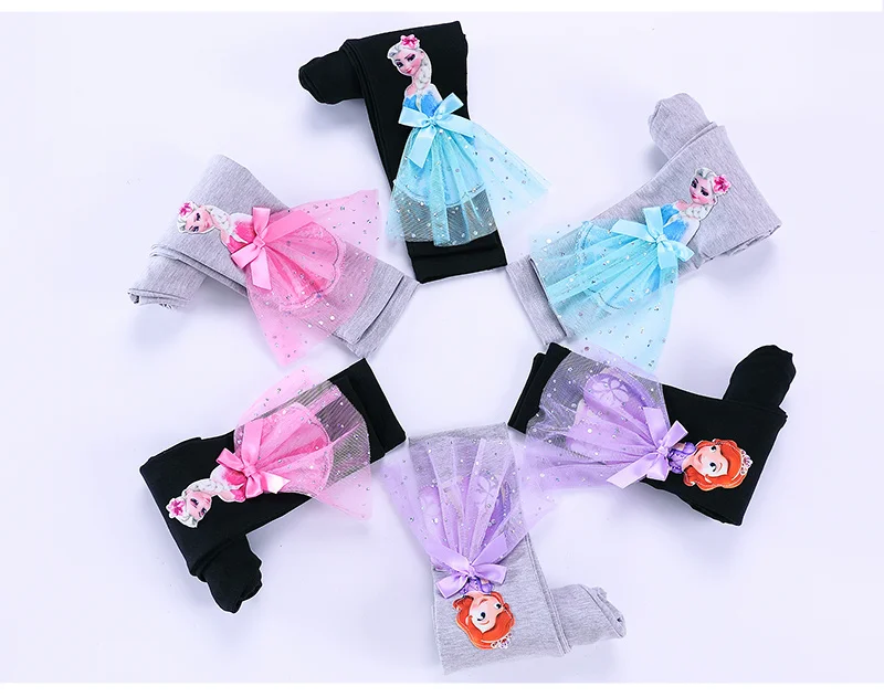 Осенне-зимние Бархатные леггинсы для девочек с изображением Эльзы и Софии теплые