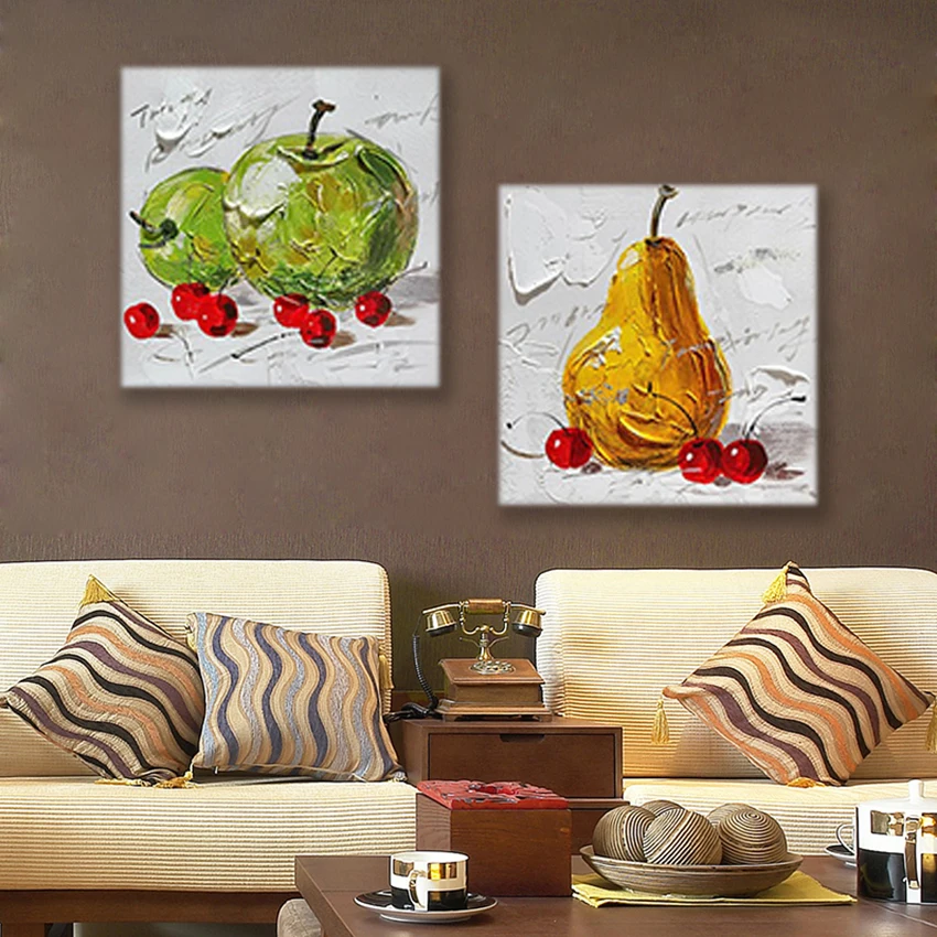 Unframe 2PCS Hand Painted Abstract Gold Streamline Art Wall Fruit Big Picture Oil Paintings On Canvas Home Decor For Living Room |