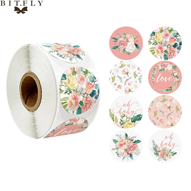 

500Pcs Round Natural Kraft Handmade Stickers Scrapbooking Package Adhesive Floral Thank You Sticker Seal Labels Wedding Decor
