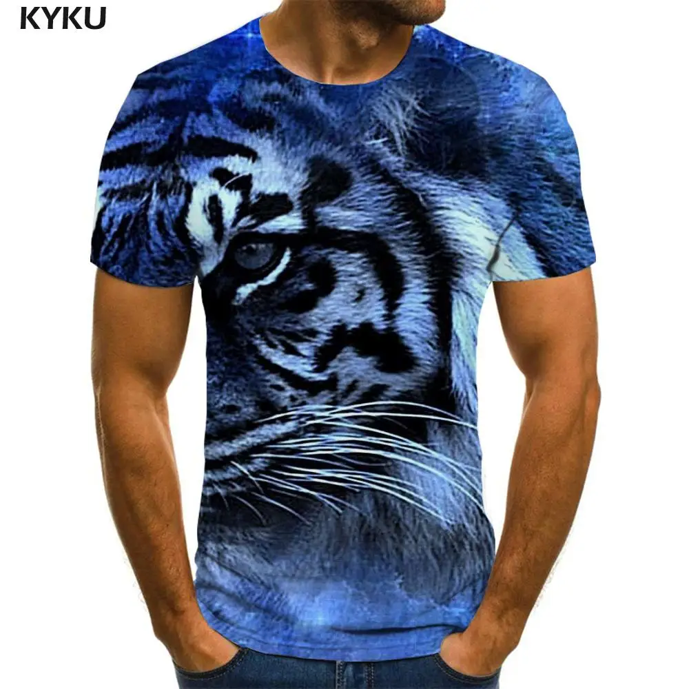 

Мужская футболка с принтом KYKU, черная футболка с 3D-принтом тигра и галактики, лето 2019