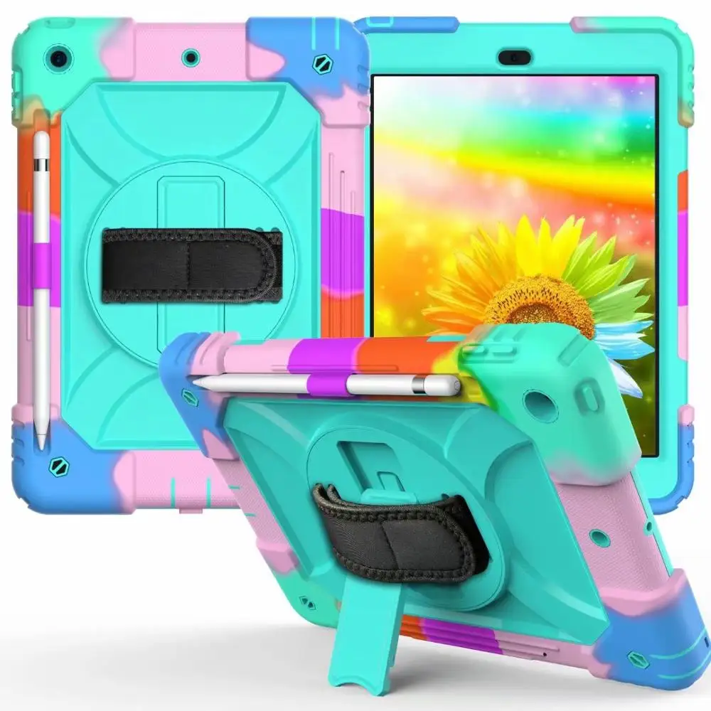 For iPad 7th Generation Case 360 Rotating Stand Hand Strap Pencil Holder Cover 10.2 2019 Funda Protective + | Компьютеры и офис