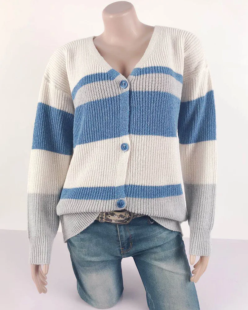 

AIUJXK Color Block Knitwear Women New Arrival 2020 Autumn Winter V Neck Cardigans Striped Casual Sweaters Female Knitted Tops