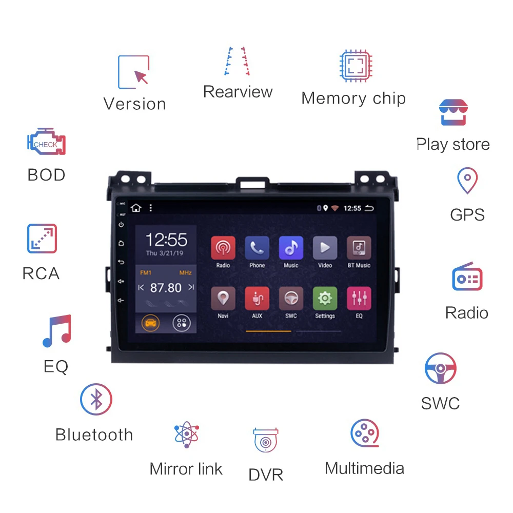 Автомобильный мультимедийный плеер 9 дюймов Android 1 для toyota Land Cruiser Prado 120 2004-2009 2Din