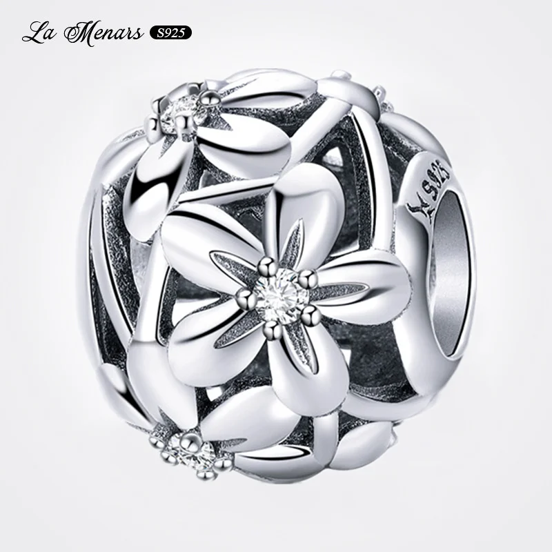 

Простые цветы, сетчатые бусины, подходят для оригинального браслета Pandora, подлинное серебряное покрытие для женщин, Изящные Ювелирные издел...