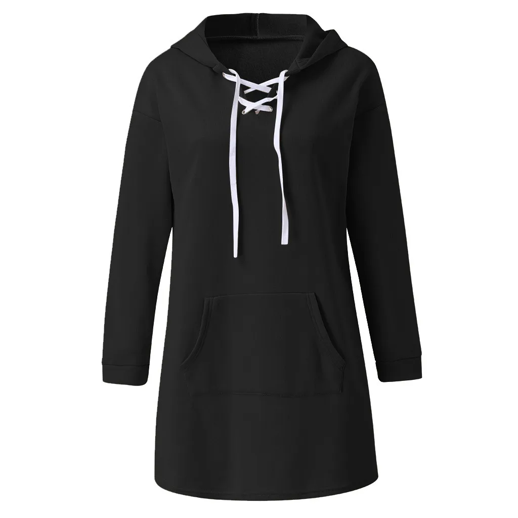 Для женщин осень худи с кружевом модные Повседневное длинным рукавом однотонные