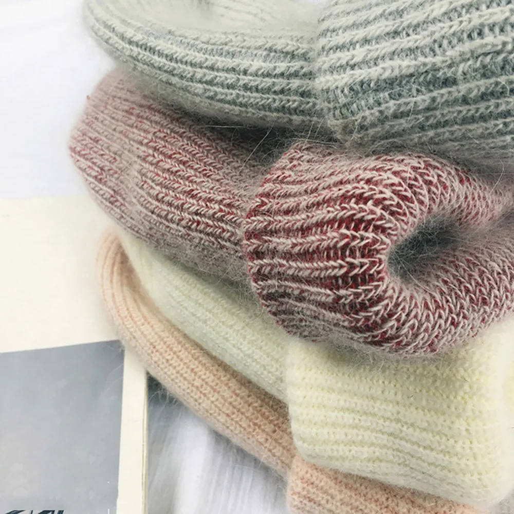 

Winter Rabbit Hair Slouchy Skullies Beanies For Women Soft Warm Ear Hats Fashion Female Rabbit Solid Color Caps Cover Head Hat